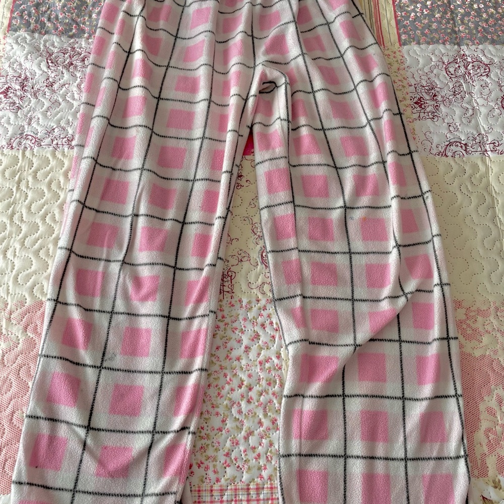 Pink & White Grid Fleece Lounge Pants